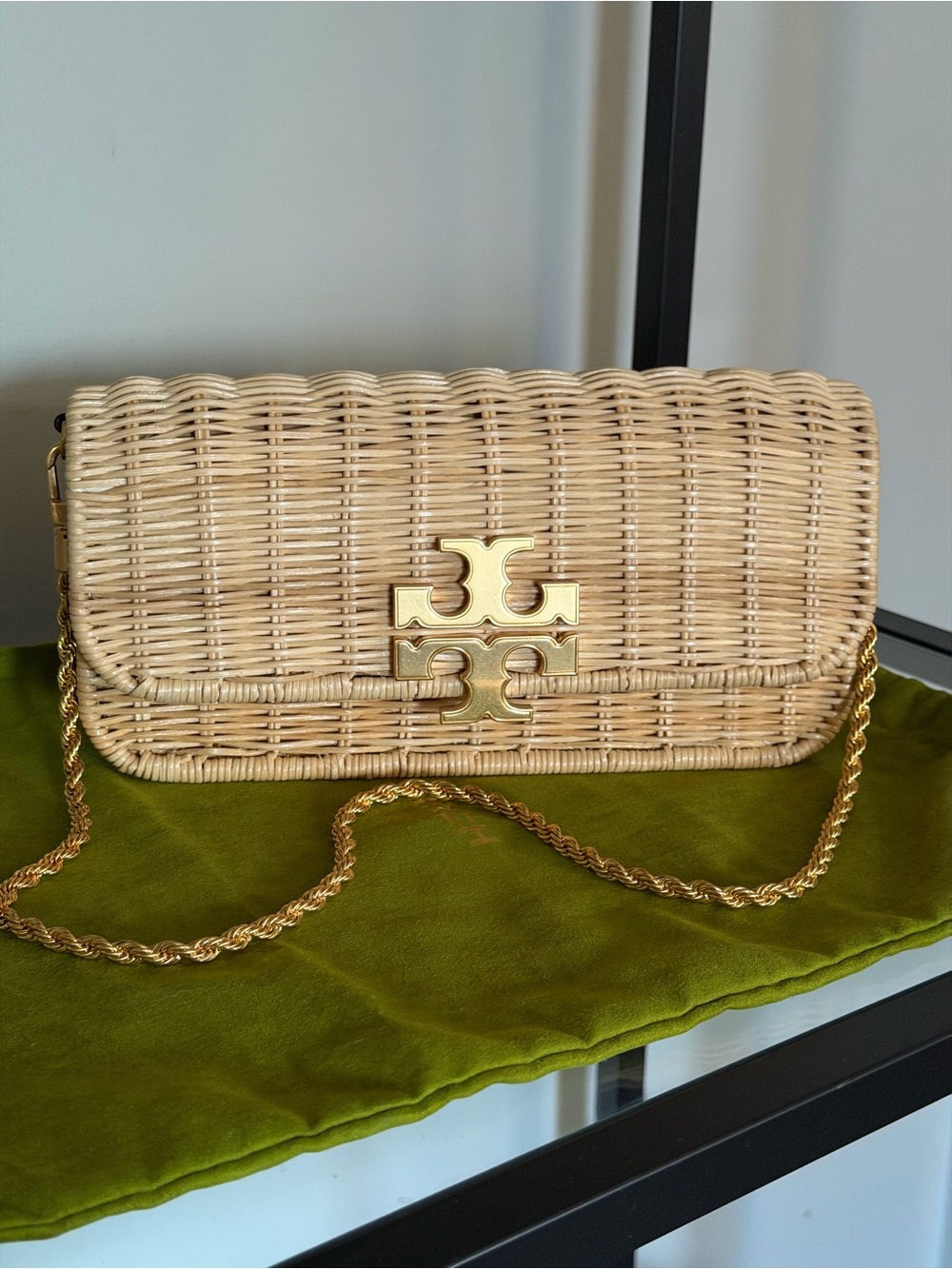 Tory Burch Eleanor Wicker Clutch with Gold Chain